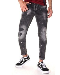 dunkelgraue enge Jeans mit Destroyed-Effekten von Bright Jeans