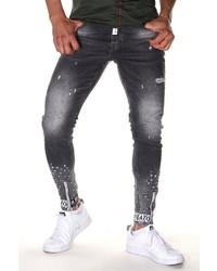 dunkelgraue enge Jeans mit Destroyed-Effekten von Bright Jeans