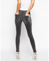 dunkelgraue enge Jeans mit Destroyed-Effekten von Asos