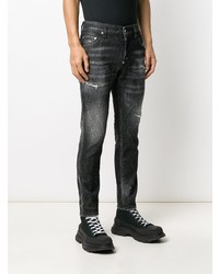 dunkelgraue enge Jeans mit Destroyed-Effekten von DSQUARED2