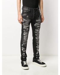 dunkelgraue enge Jeans mit Destroyed-Effekten von Philipp Plein