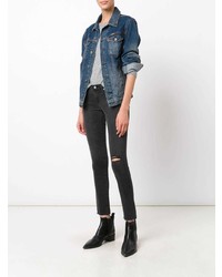 dunkelgraue enge Jeans mit Destroyed-Effekten von AG Jeans