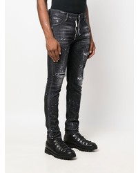 dunkelgraue enge Jeans mit Destroyed-Effekten von DSQUARED2