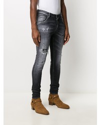 dunkelgraue enge Jeans mit Destroyed-Effekten von DSQUARED2