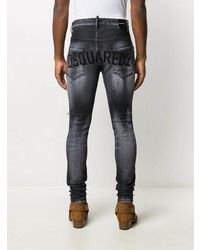 dunkelgraue enge Jeans mit Destroyed-Effekten von DSQUARED2