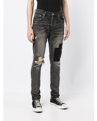 dunkelgraue enge Jeans mit Destroyed-Effekten von purple brand