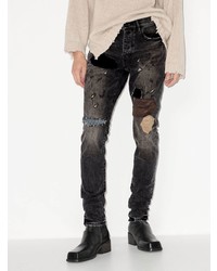 dunkelgraue enge Jeans mit Destroyed-Effekten von purple brand