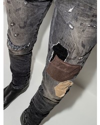 dunkelgraue enge Jeans mit Destroyed-Effekten von purple brand