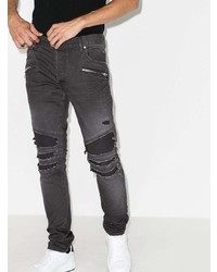 dunkelgraue enge Jeans mit Destroyed-Effekten von Balmain