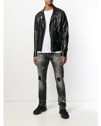 dunkelgraue enge Jeans mit Destroyed-Effekten von Philipp Plein