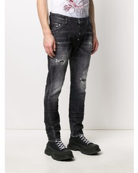 dunkelgraue enge Jeans mit Destroyed-Effekten von DSQUARED2