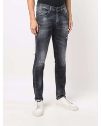 dunkelgraue enge Jeans mit Destroyed-Effekten von Dondup