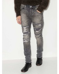 dunkelgraue enge Jeans mit Destroyed-Effekten von purple brand