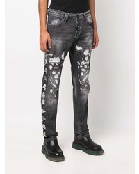 dunkelgraue enge Jeans mit Destroyed-Effekten von Philipp Plein