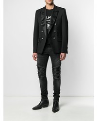 dunkelgraue enge Jeans mit Destroyed-Effekten von Balmain