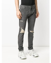 dunkelgraue enge Jeans mit Destroyed-Effekten von Balmain