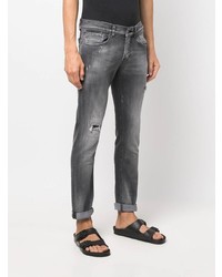 dunkelgraue enge Jeans mit Destroyed-Effekten von Dondup