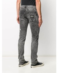 dunkelgraue enge Jeans mit Destroyed-Effekten von Philipp Plein