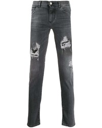 dunkelgraue enge Jeans mit Destroyed-Effekten von Dolce & Gabbana