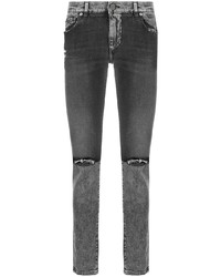 dunkelgraue enge Jeans mit Destroyed-Effekten von Dolce & Gabbana