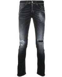dunkelgraue enge Jeans mit Destroyed-Effekten von Dondup