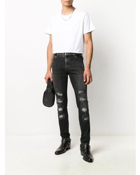 dunkelgraue enge Jeans mit Destroyed-Effekten von Balmain