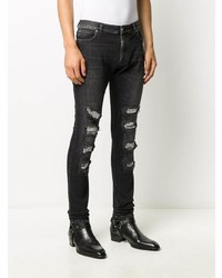 dunkelgraue enge Jeans mit Destroyed-Effekten von Balmain