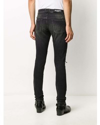 dunkelgraue enge Jeans mit Destroyed-Effekten von Balmain