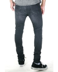 dunkelgraue enge Jeans mit Destroyed-Effekten von EX-PENT