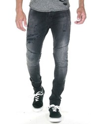 dunkelgraue enge Jeans mit Destroyed-Effekten von EX-PENT