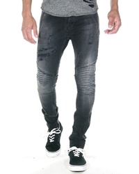 dunkelgraue enge Jeans mit Destroyed-Effekten von EX-PENT