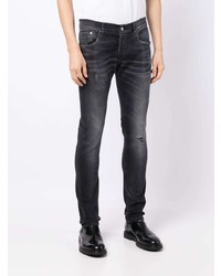dunkelgraue enge Jeans mit Destroyed-Effekten von Dondup