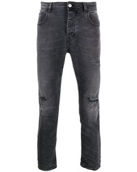 dunkelgraue enge Jeans mit Destroyed-Effekten von Haikure