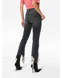 dunkelgraue enge Jeans mit Destroyed-Effekten von R13