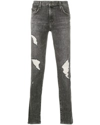 dunkelgraue enge Jeans mit Destroyed-Effekten von J Brand