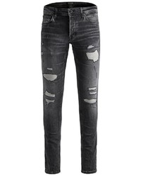 dunkelgraue enge Jeans mit Destroyed-Effekten von Jack & Jones