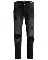 dunkelgraue enge Jeans mit Destroyed-Effekten von Jack & Jones