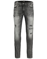 dunkelgraue enge Jeans mit Destroyed-Effekten von Jack & Jones