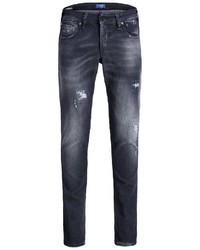 dunkelgraue enge Jeans mit Destroyed-Effekten von Jack & Jones