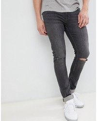 dunkelgraue enge Jeans mit Destroyed-Effekten von Jack & Jones