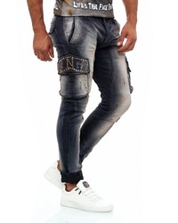dunkelgraue enge Jeans mit Destroyed-Effekten von KINGZ