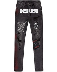 dunkelgraue enge Jeans mit Destroyed-Effekten von Ksubi