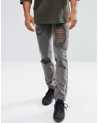 dunkelgraue enge Jeans mit Destroyed-Effekten von Mennace