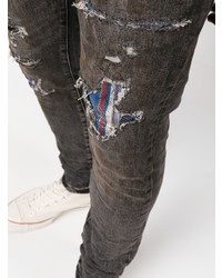 dunkelgraue enge Jeans mit Destroyed-Effekten von purple brand