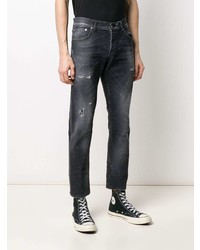 dunkelgraue enge Jeans mit Destroyed-Effekten von Dondup