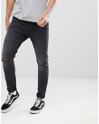 dunkelgraue enge Jeans mit Destroyed-Effekten von ONLY & SONS