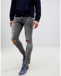 dunkelgraue enge Jeans mit Destroyed-Effekten von ONLY & SONS
