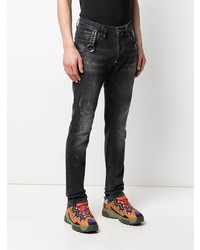 dunkelgraue enge Jeans mit Destroyed-Effekten von Philipp Plein