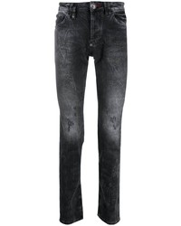 dunkelgraue enge Jeans mit Destroyed-Effekten von Philipp Plein