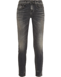 dunkelgraue enge Jeans mit Destroyed-Effekten von R 13